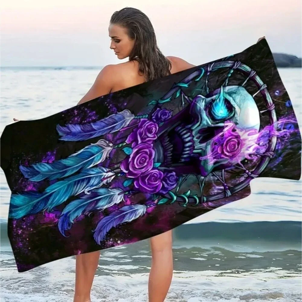 purple skull dream catcher towel